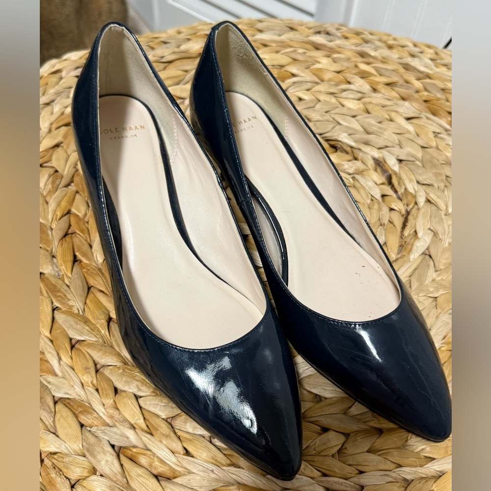 Cole Haan kitten heel pumps pleated leather green, size: 7B